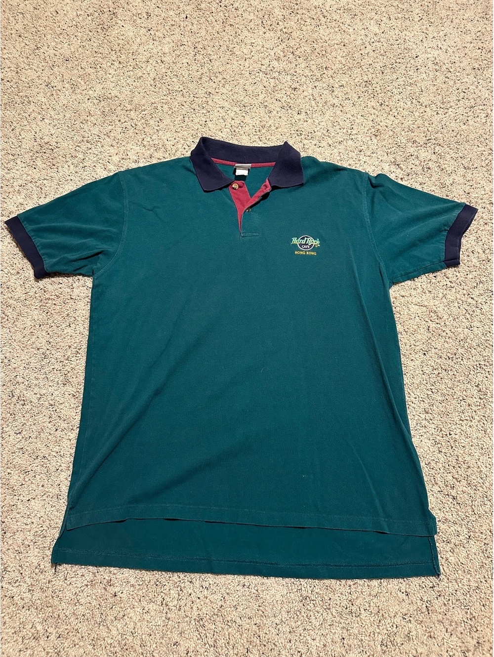Hard Rock Cafe Hong Kong Polo Shirt Green Navy Burgundy